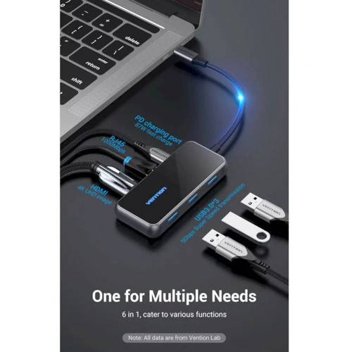 Адаптер Vention Adapter USB-C to HDMI+3xUSB3.0+RJ45+PD 87W (TFFHB): Интерфейс подключения USB-C
