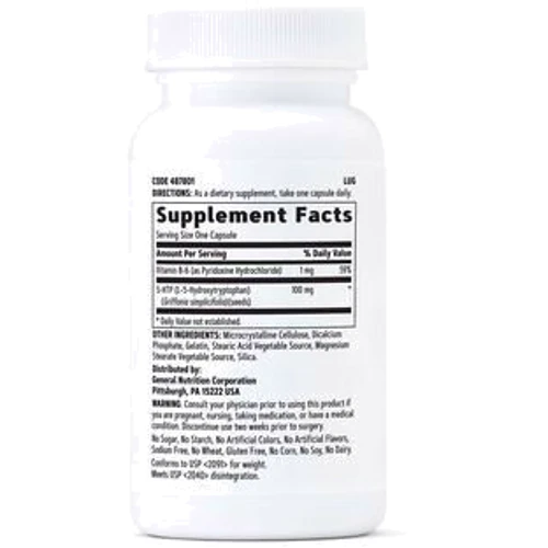 GNC 5-HTP 100 mg 5-гидрокситриптофан 30 капсул: Тип Триптофан