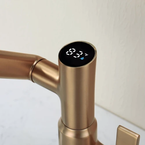 Смеситель для раковины Lefton Single-Hole Rotatable Faucet with Temperature Display-BF2204 Brushed Brass фото 10
