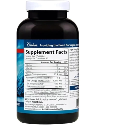 Carlson Labs Norwegian Super Omega-3 Gems 180 Soft Gels Норвежские таблетки супер омега-3: Тип Омега 3