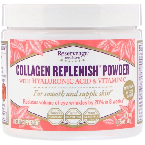 ReserveAge Nutrition Collagen Replenish Powder Flavorless Drink Mix Коллаген с гиалуроновой кислотой и витамином С 78 г