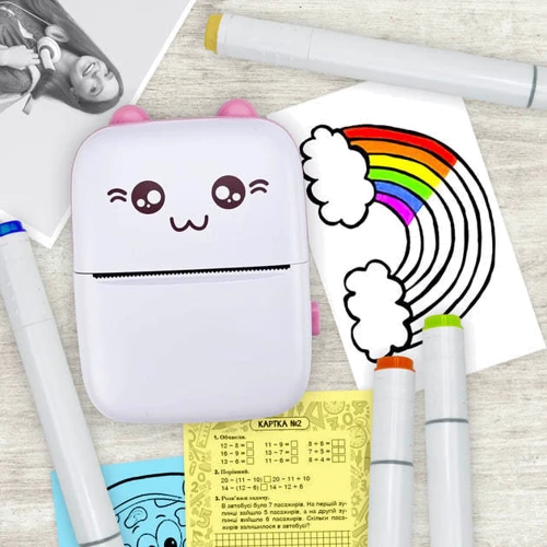Портативный детский принтер Mini printer с термопечатью Pink фото 4