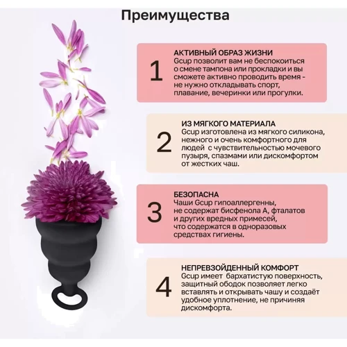 Силиконовая менструальная чаша с защитой от протечек Gvibe Gcup Black, 10 мл (чёрный)