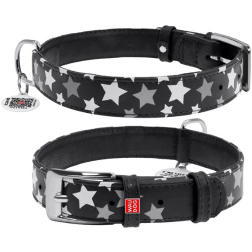 Нашийник Collar Glamour з візерунком Зірочка Світиться з QR паспортом 38-49 см 25 мм чорний (4823089301327)