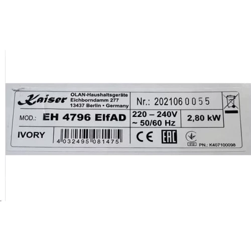 Духова шафа електрична Kaiser EH 4796 Elf AD: Об'єм, л 50