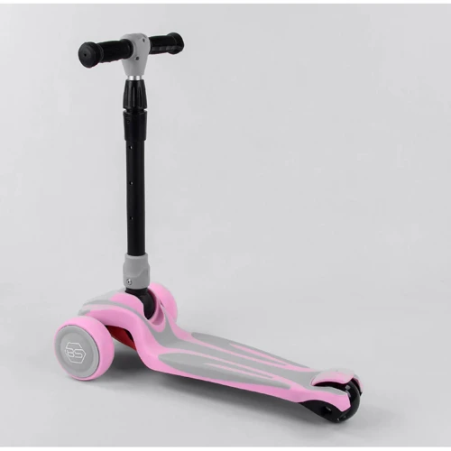 Самокат триколісний Best Scooter, MAXI, складаний алюмінієвий кермо, 3 колеса PU зі світлом Pink (102051): Матеріал коліс поліуретан