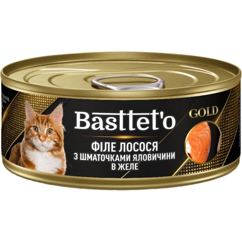 Вологий корм для котів Basttet`O Gold філе лосося зі шматочками яловичини в желе