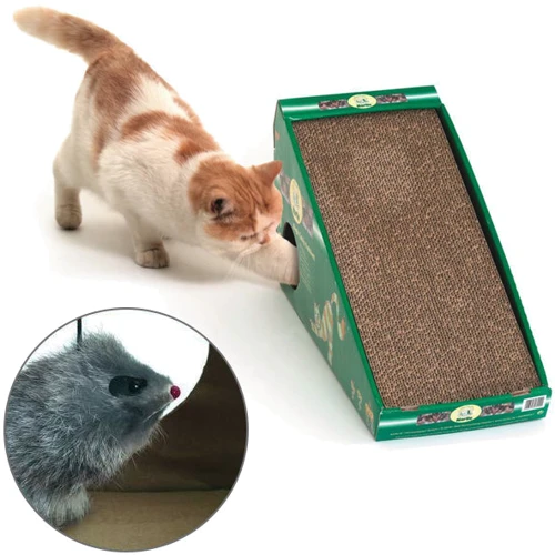 Кігтеточка з мишкою для котів Flamingo Scratching Board картон 59х21х32 см (43807)