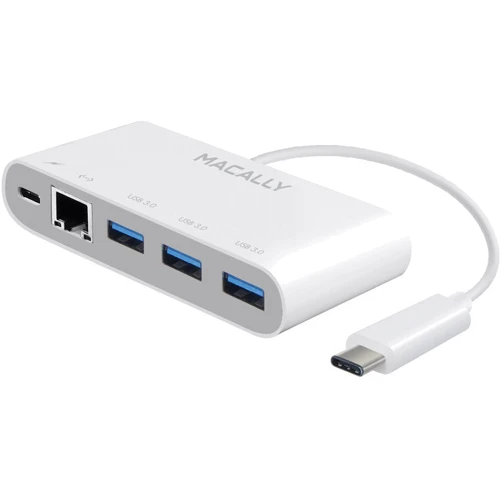 Адаптер Macally Adapters USB-C to 3xUSB 3.0+USB-C+RJ 45 Hub White (UC3HUB3GBC)
