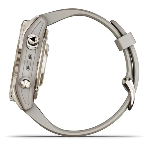 Смарт-часы Garmin Fenix 7S Pro Sapphire Solar Soft Gold with Light Sand Band (010-02776-15): Особенности Тактические, Гибридные, Барометр, Фонарик, Бесконтактная оплата, MP3-плеер, Водонепроницаемые, Большой экран, Металлический корпус, С сапфировым стеклом, Солнечная батарея, С большой автономностью