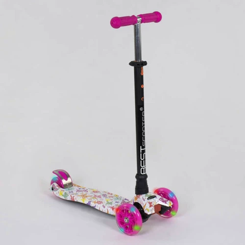 Самокат триколісний MAXI "Best Scooter" пластмасовий, трубка керма алюмінієва Pink / White / Black (83266)