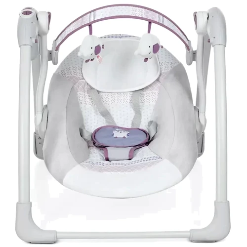 Кресло-качалка Mastela Deluxe Portable Swing Серо-фиолетовая (6505): Дополнительные удобства дуга с игрушками, таймер отключения укачивания, Система складывания, Ремни безопасности, регулируема