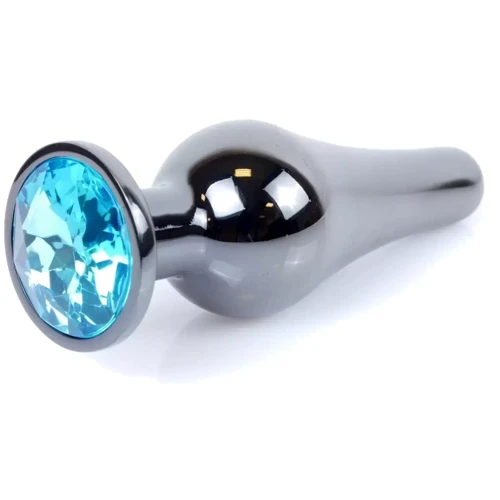 Анальная пробка с кристаллом BOSS of TOYS Boss Series - Jewellery Dark Silver BUTT PLUG Light Blue, BS6400058