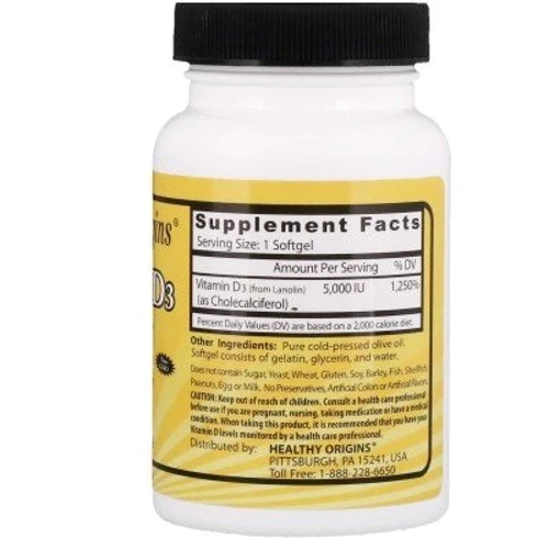 Healthy Origins Vitamin Dз Gels 5,000 IU (Lanolin) 120 caps Вітамін D3: Тип вітамін D