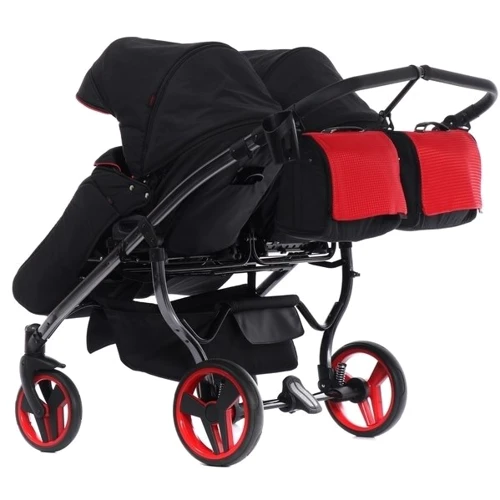 Универсальная коляска для двойни 2 в 1 Junama Diamond S-line Duo 01, черный с красным (JD-SL-DUO-01): Тип коляски Коляска для двойни
