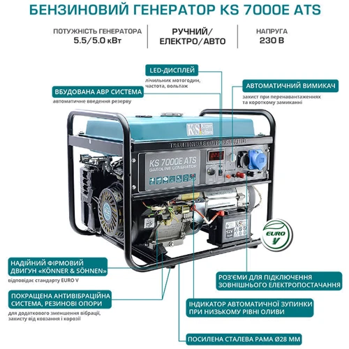 Генератор бензиновый Könner & Söhnen KS 7000E ATS: Время автономной работы 17 часов