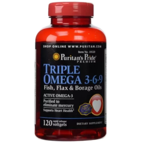 Puritan's Pride Triple Omega 3-6-9, Омега 3-6-9 масло льна огуречника и рыбы 120 гелевых капсул