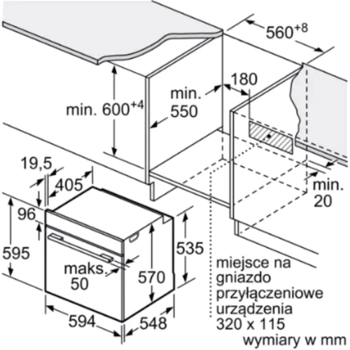 Духовой шкаф электрический Bosch HBA534EBO: Размеры 59.4x59.5x54.8 см
