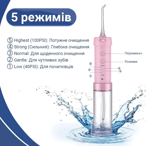 Зубная щетка H2Ofloss HF-10mini 21W 2500mAh pink: Технология чистки пульсирующая