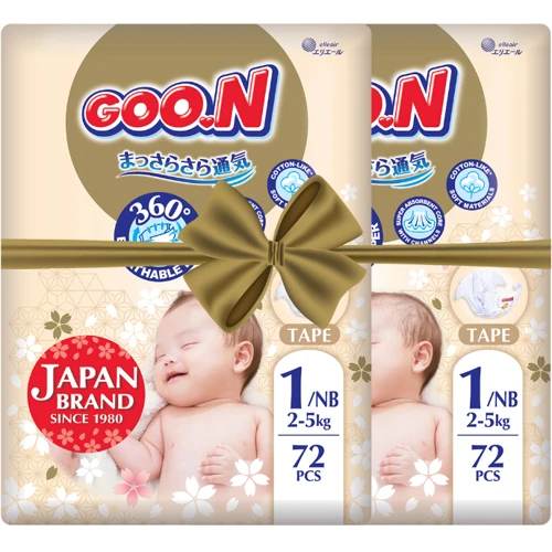 Підгузки Goo.N Premium Soft для новонароджених до 5 кг розмір 1(NB) на липучках унісекс 144 шт. (F1010101-152-2)