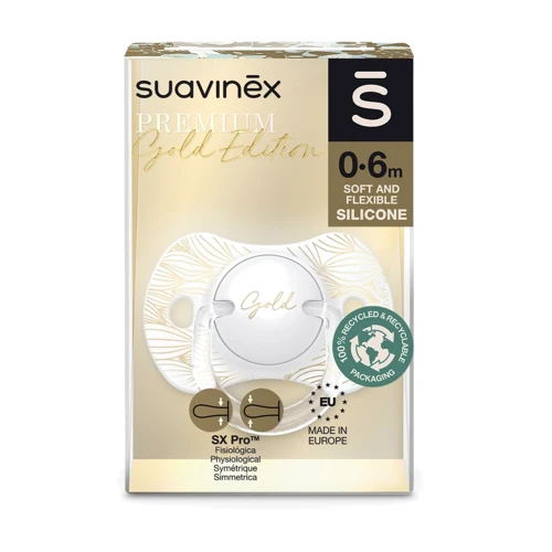 Пустушка фізіологічна силіконова Suavinex Gold Edition 0-6 міс. золота (307855): Форма соски анатомическая
