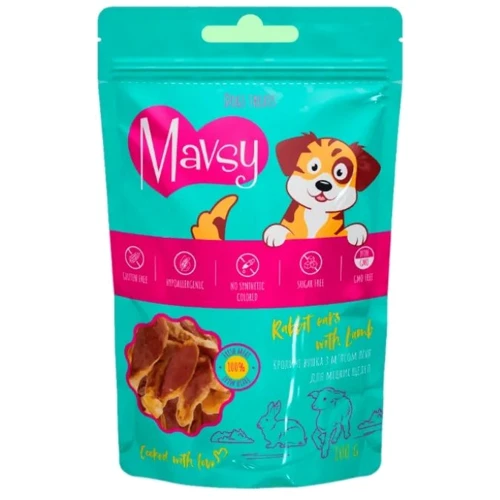 Лакомство для собак для крепких челюстей Mavsy Rabbit Ears with Lamb с кроличьими ушками и ягненком 100 г (LSR05)