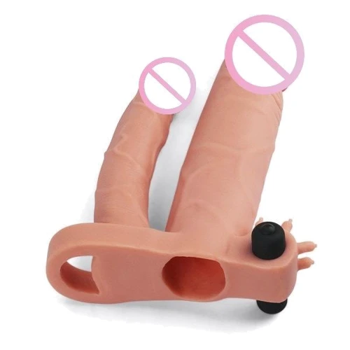 Насадка LoveToy Pleasure X-Tender Vibrating Double Penis Sleeve Flesh Add 1"