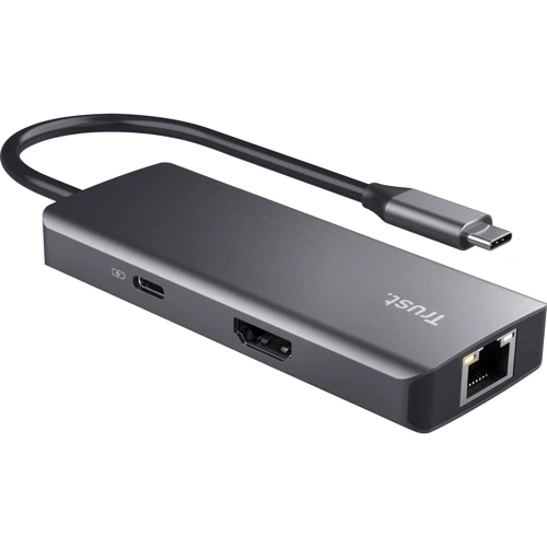 Адаптер Trust Adapter Dalyx USB-С to 2xUSB3.2+2хUSB-С+HDMI+RJ45 Black (24968_TRUST): Дополнительные разъемы USB-C, USB 3.0, Ethernet, HDMI