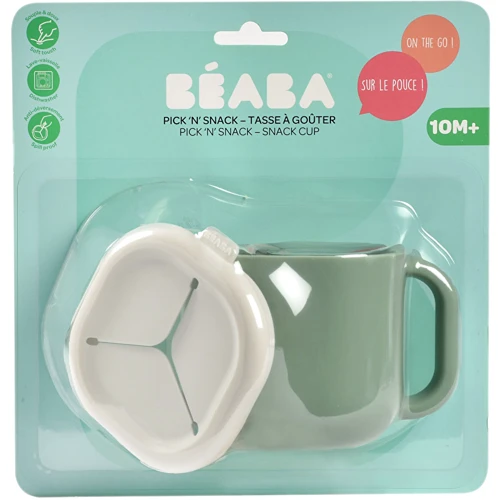 Чашка Beaba Pick 'n' Snack силіконова для снеків та напоїв оливкова (913564) фото 12