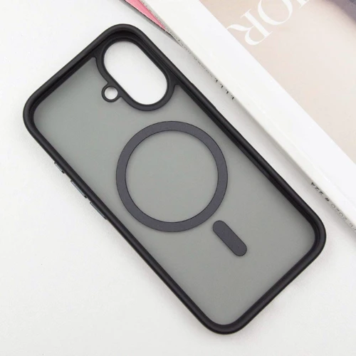 Чехол для iPhone Mobile Case TPU+PC Metal Buttons with MagSafe Black for iPhone 16: Материалы поликарбонат и полиуретан