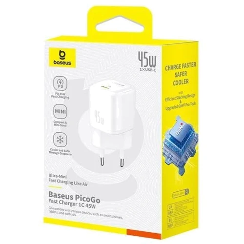 Зарядное устройство Baseus USB-C Wall Charger GaN 1C 45W White (P10176800213-00) фото 6