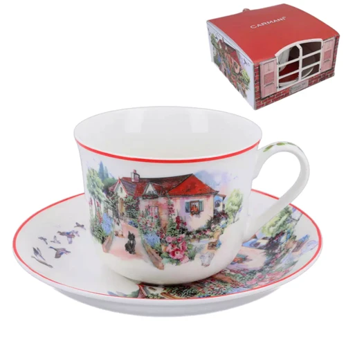 Кухоль та блюдце Carmani Village life collection Червоний будинок 400 ml (041-0053)