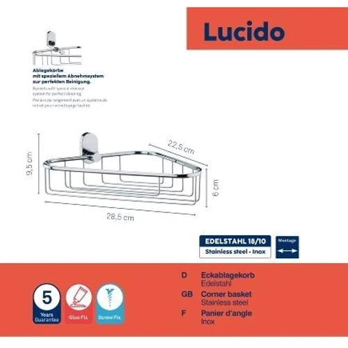 Полиця-сітка кутова для ванної кімнати KELA Lucido срібляста 28.5х22.5 см (22688)