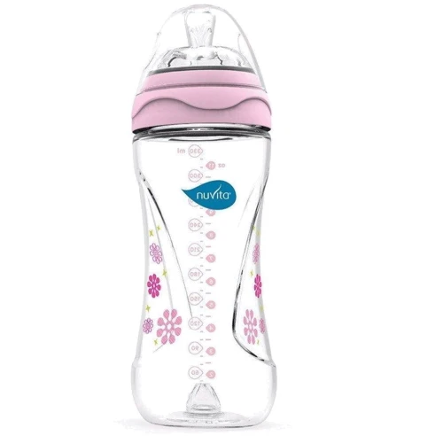Пляшка Nuvita для годування Mimic 330мл. 4м + Антіколіковая, рожева (NV6050Pink)