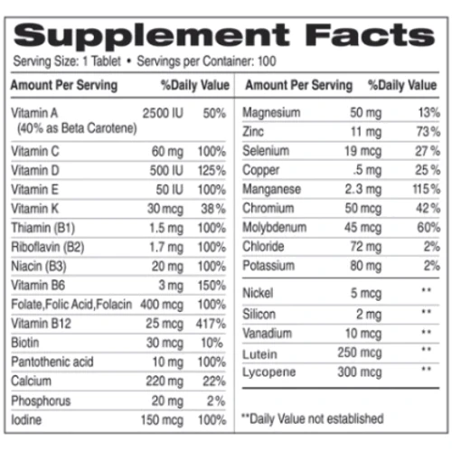 Earth‘s Creation Multivitamin (A thru Z) For Senior Комплекс витаминов и минералов для людей старше 50 лет 100 таблеток: Тип Комплексные