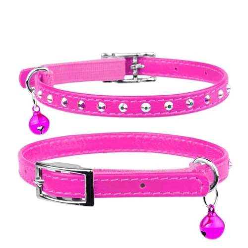 Ошейник WAUDOG GLAMOUR с резинкой клей стразами для кошек Ш 9мм Дл 22-30см розовый (32547)