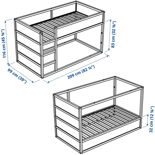 Двостороннє ліжко ІКЕА KURA 90х200 см сосна (802.538.09)