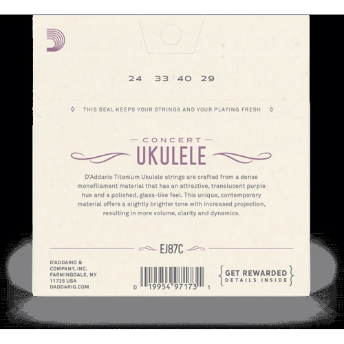 Струна для гитар Струны для сопрано укулеле D"ADDARIO EJ87C: Назначение Для укулеле