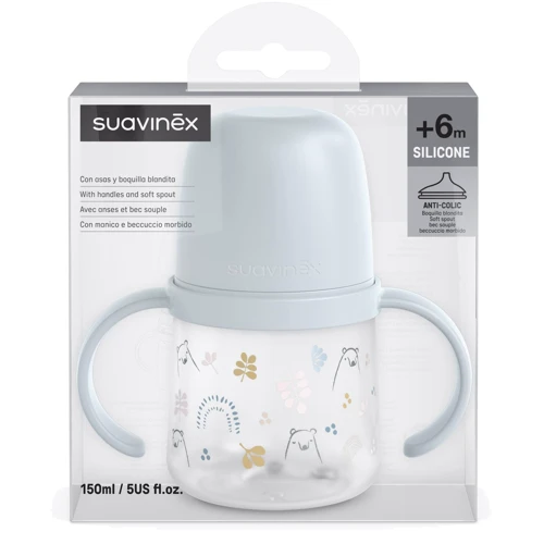Чашка с силиконовим носиком Suavinex Bear family 150 мл +6 месяцев голубая (308674): Обьем, мл 150