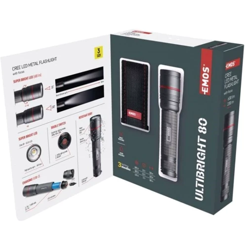 Фонарь туристический EMOS P3180 600Lm Li-ion Metal (P3180): Дальность подсветки, м 230