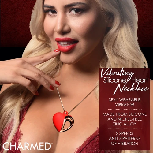 Ожерелье с подвеской вибратором Charmed Vibrating Silicone Heart Necklace, 90 см (красный)