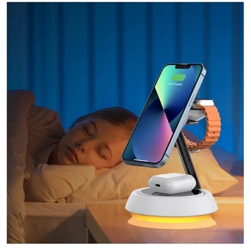 Зарядное устройство WIWU Wireless Charger Base Station Zinc Alloy Wi-W002 15W White for iPhone 16 I 15 I 14 I 13 I 12 series, Apple Watch and Apple AirPods: Количество USB-портов нет