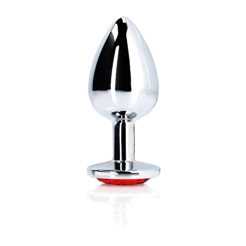 Металлическая анальная пробка Ouch! Heart Gem Silver - Ruby Red, М