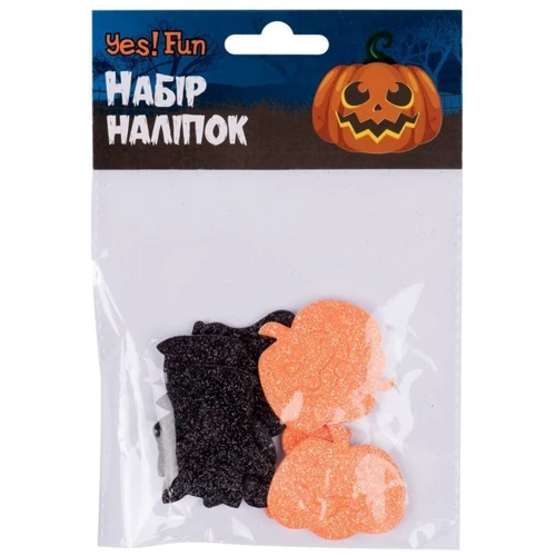 Набор наклеек Yes! Fun Хэллоуин Черный кот и тыквы 12 шт. глиттер (973709) фото 1