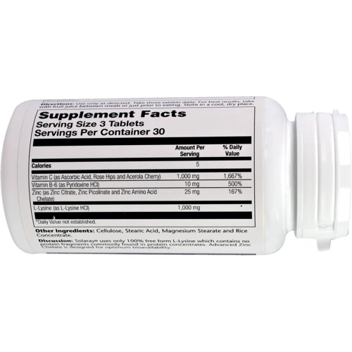 Solaray L-Lysine, 1000 mg, 90 Tablets (SOR04860): Тип Лизин