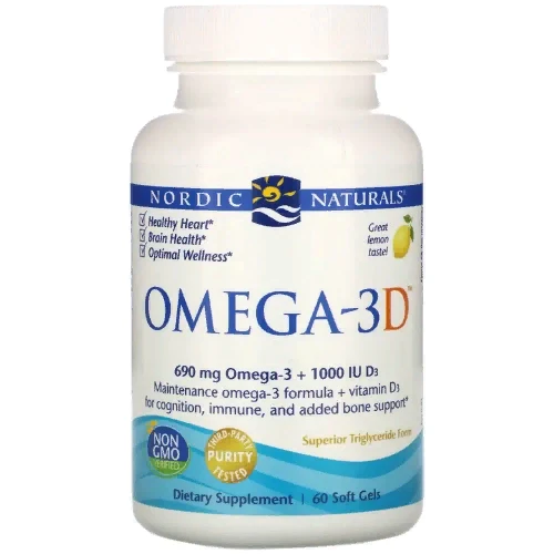 Nordic Naturals Omega-3D 1000 mg Рыбий жир омега-3D со вкусом лимона 60 капсул: Форма выпуска Капсулы