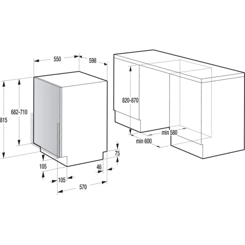 Вбудовувана посудомийна машина Gorenje GV66161: Розміри 81,7x59,6x55,6 см