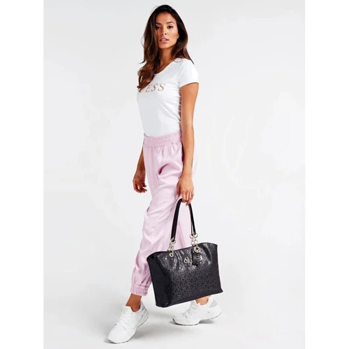 Женская сумка тоут Guess Chic Shine Tote черная (HWSG7746230-BLA): Фактура Тиснение, Матовая