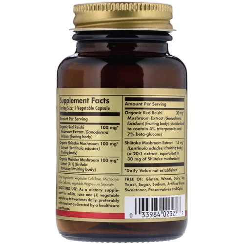 Solgar Reishi Shiitake Maitake Mushroom Extract Солгар Лечебные грибы рейши, шиитаке и майтаке, экстракт 50 капсул : Форма выпуска Капсулы