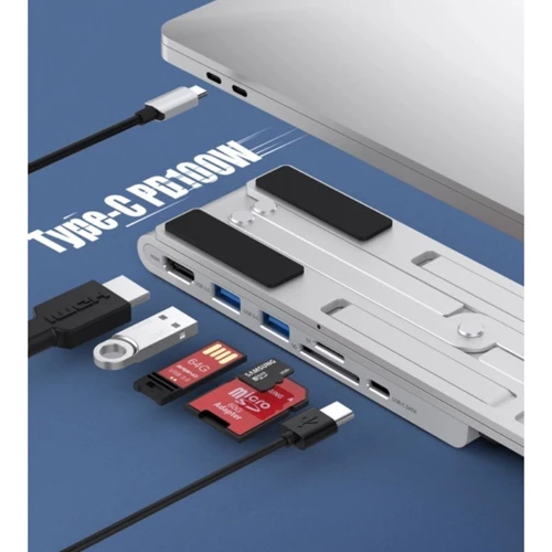 Адаптер Choetech Adapter 7-in-1 USB-C to USB-C+2xUSB3.0+HDMI+SD Gray (HUB-M43-SL): Додаткові роз'єми SD+TF Card, HDMI, USB-C